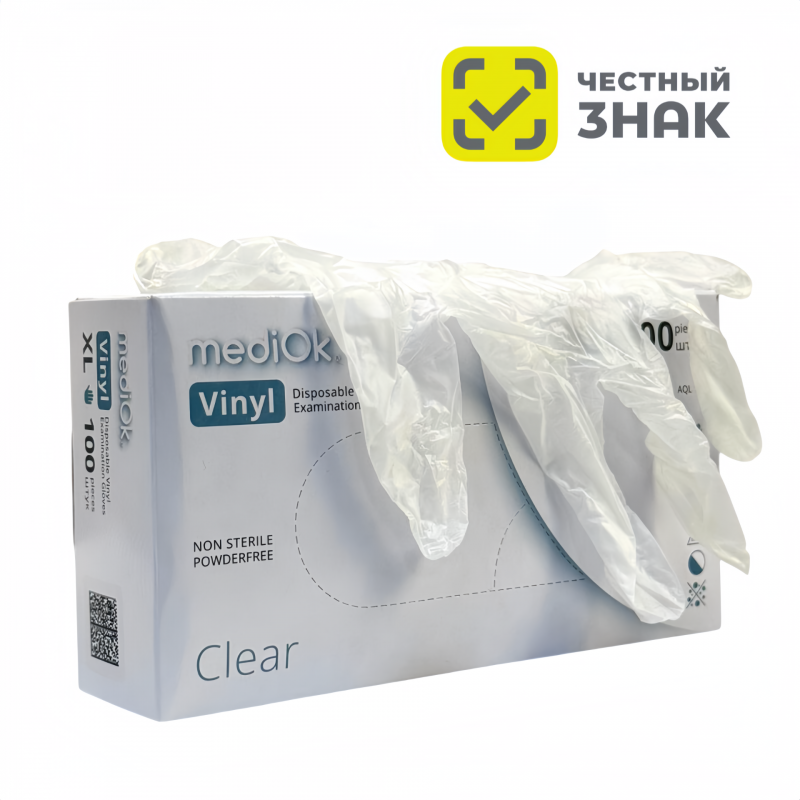 Перчатки виниловые, неопудр., гладкие, прозрачные (100 шт./уп.) (M) Перчатки виниловые, неопудр., гладкие, прозрачные (100 шт./уп.) (M)