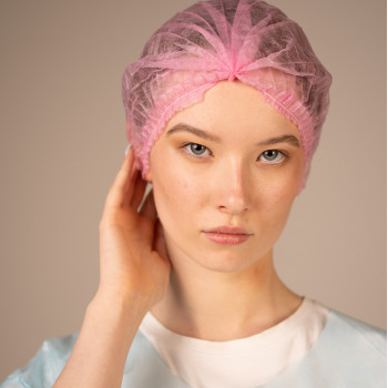 Шапочка-берет Шарлотта, 10 г/кв.м, 50 см, (100 шт/уп, 1000 шт/кор) (6987, розовый)