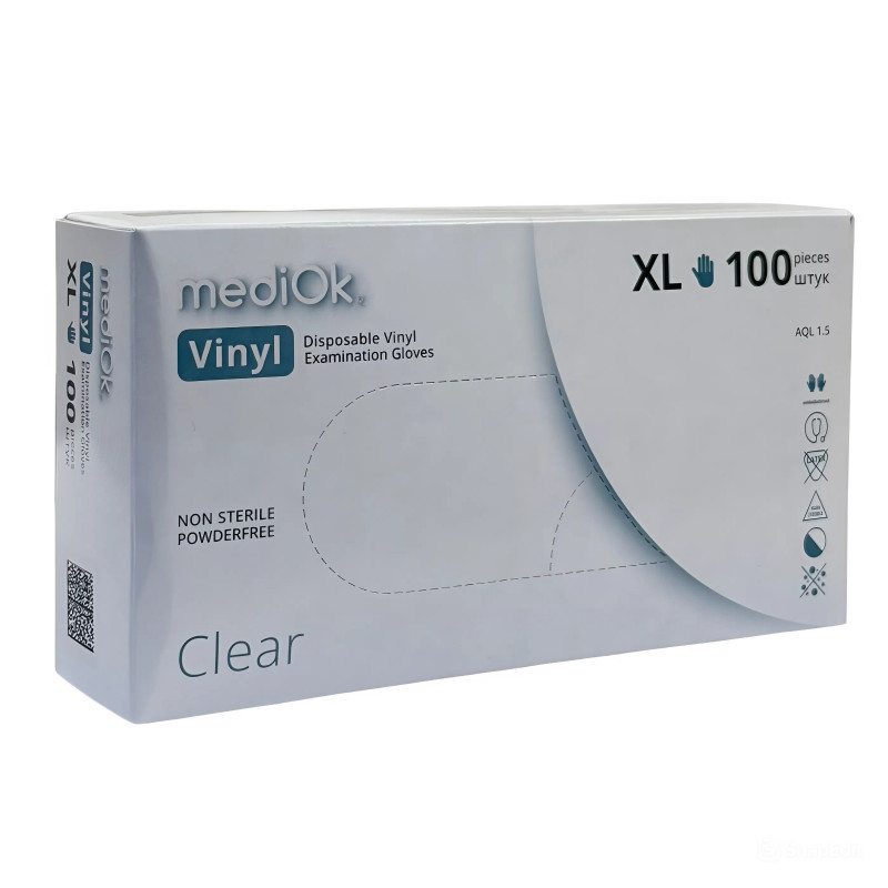 Перчатки виниловые, неопудр., гладкие, прозрачные (100 шт./уп.) (M) Перчатки виниловые, неопудр., гладкие, прозрачные (100 шт./уп.) (M)