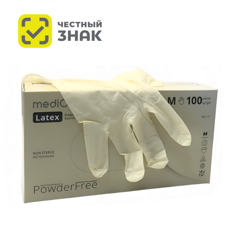Перчатки латексные мед смотровые неопудр, нестерильные (100 шт/уп, 1000 шт/кор (S)