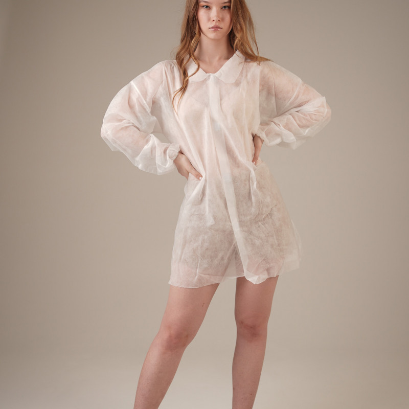 Халат одноразовый "Визитер" на липучках, Albens, пл. 30, белый, XL