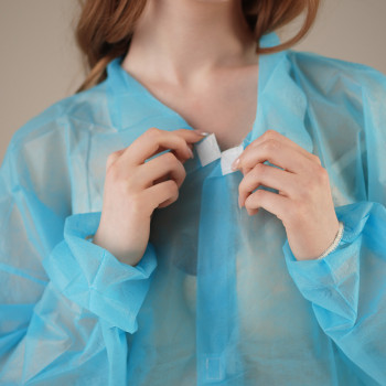 Халат медицинский на ЛИПУЧКАХ, 30 г/м2, XXL (50 шт/кор) (, синий)