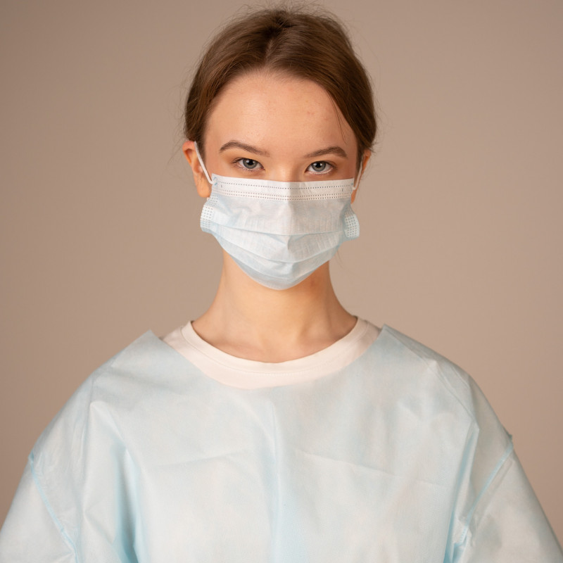 Маски медицинские трехслойные (на резинках), стерильные, голубые Маски медицинские трехслойные (на резинках), стерильные, голубые