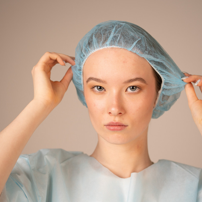 Шапочка-берет, 14г/кв.м (100 шт/уп, 1000 шт/кор) (6725А, голубой) Шапочка-берет, 14г/кв.м (100 шт/уп, 1000 шт/кор) (6725А, голубой)