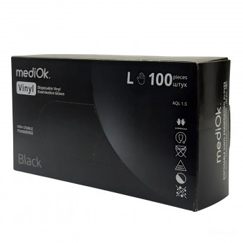 Перчатки виниловые, неопудр., гладкие, черные  (100 шт./уп.) (M)