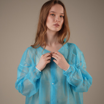 Халат медицинский на КНОПКАХ, 20 г/м2, XL (50 шт/кор) (6502, синий)