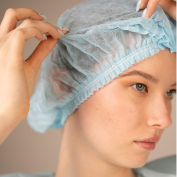 Шапочка-берет Шарлотта, 18 г/кв.м, 2-я резинка, диаметр 53 см (25 шт/уп, 1000 шт/кор) (6882-2, голубой)