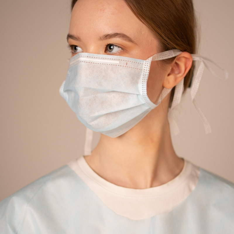 Маска медиц.на завязках, 3-х сл., 50 шт./уп. (голубой)