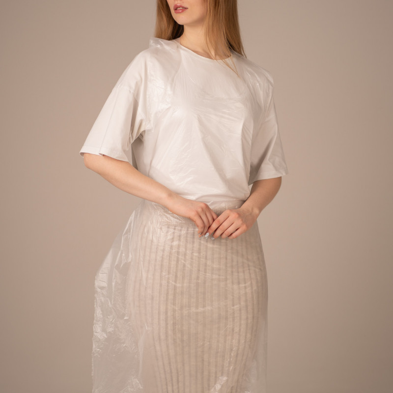 ПЭ фартуки одноразовые (9 мкм) 80*120 см (не медиц), Albens (100 шт/уп, 1000 шт/кор) (7205, белый)