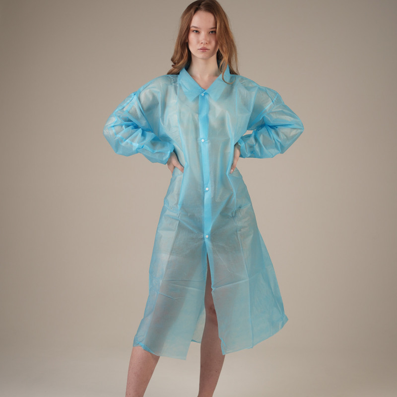 Халат медицинский одноразовый на кнопках, Albens, пл. 30, синий, XXL